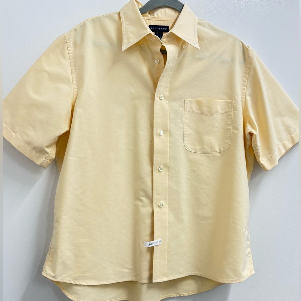 Lands' End Men's Butter Yellow Button Down Shirt Sz Large Woven Short Sleeve
